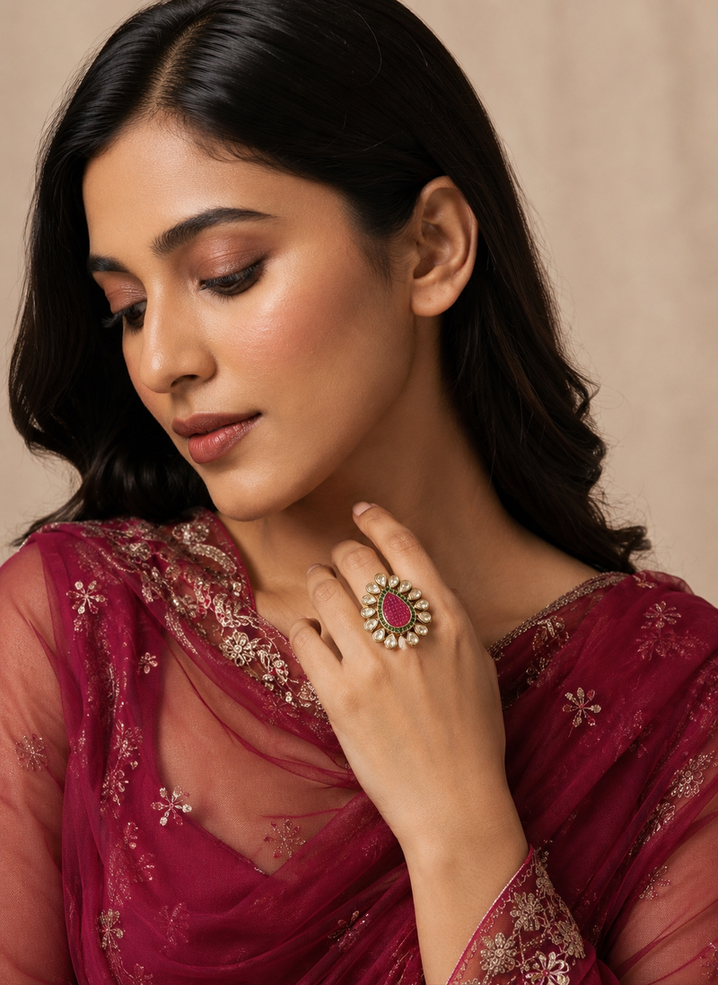 Royal Ruby & Emerald Kundan Ring