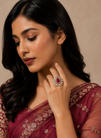 Ruby Teardrop Kundan Statement Ring