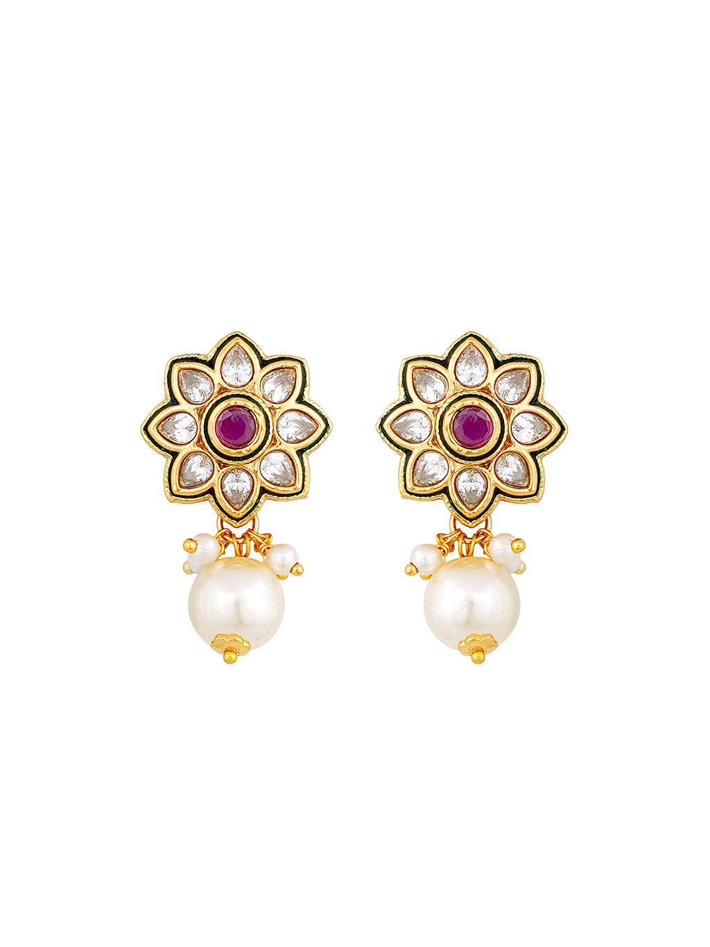 Ruby Pink Pearl Kundan Polki Necklace Set