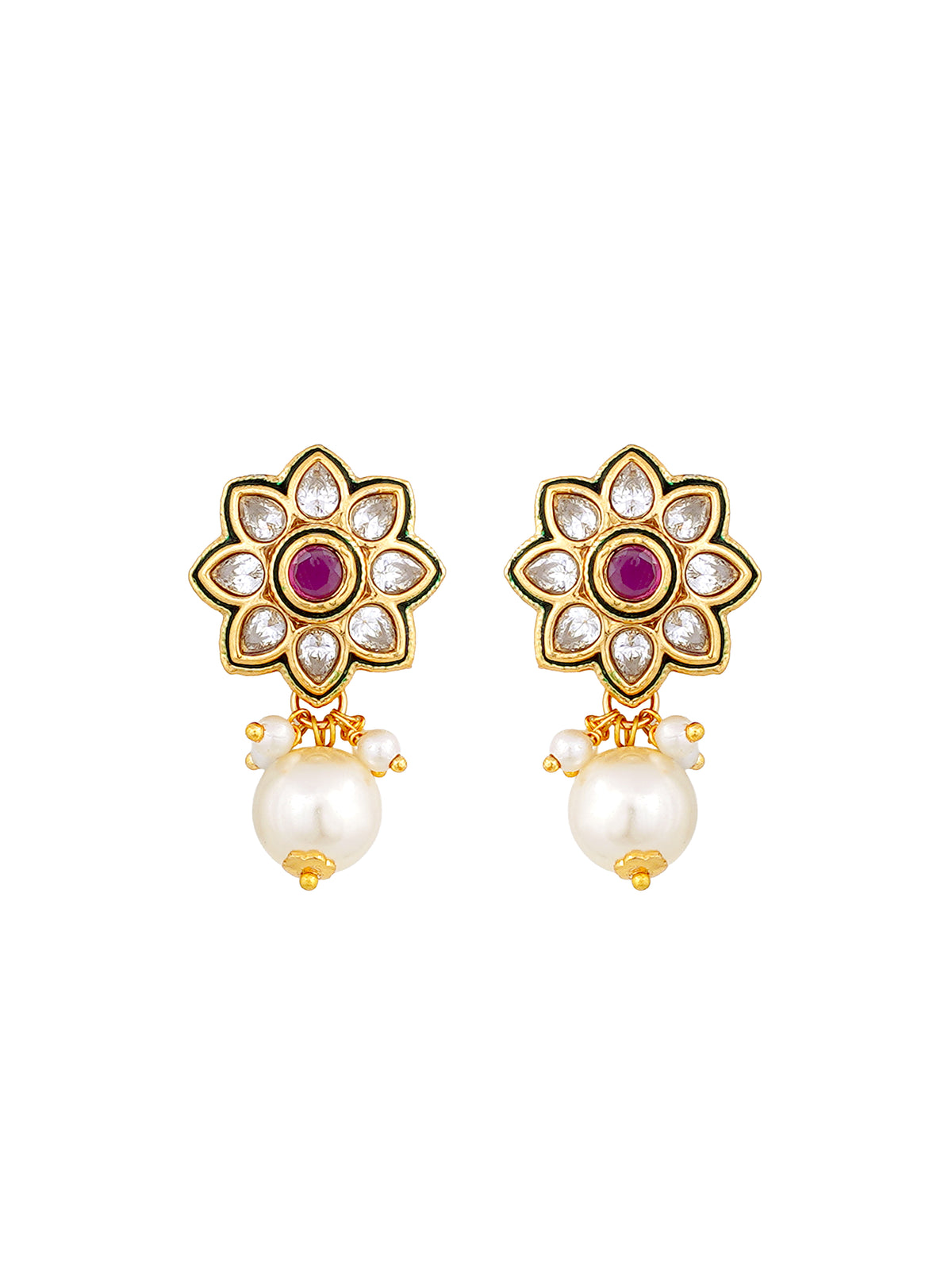 Ruby Pink Pearl Kundan Polki Necklace Set