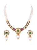 Emerald Ruby Kundan Polki Pearl Necklace Set