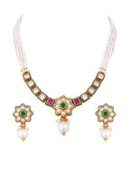 Emerald Ruby Kundan Polki Pearl Necklace Set