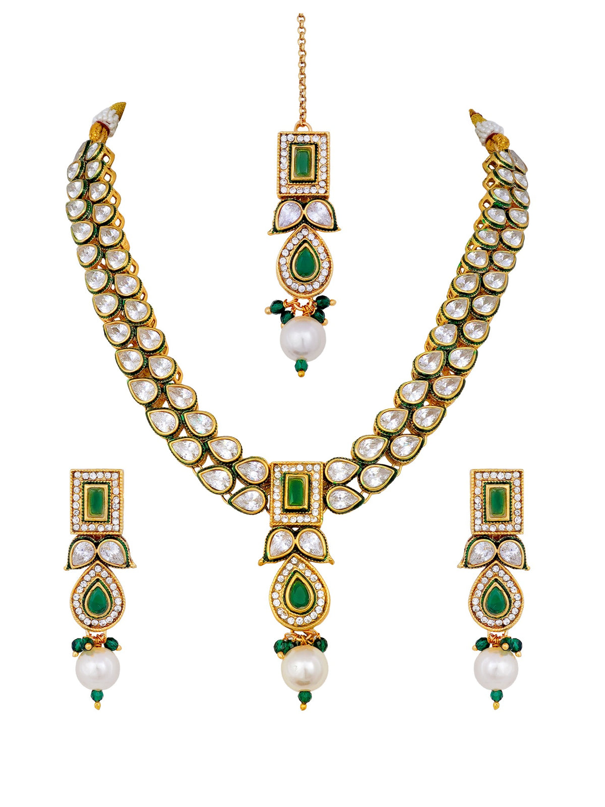 Vasundhara Emerald Kundan Pearl Necklace Set