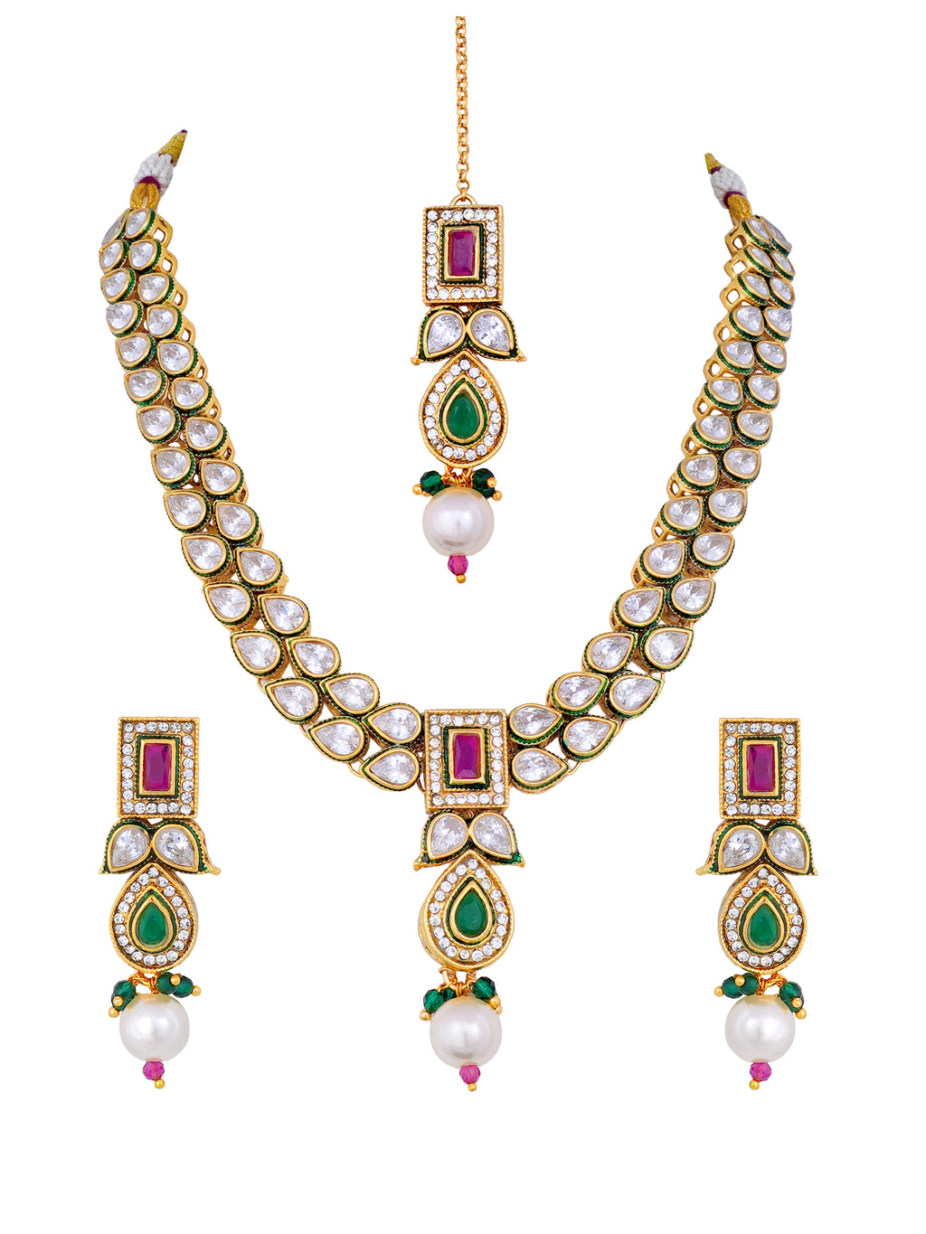 Rajeshwari Emerald Ruby Kundan Necklace Set