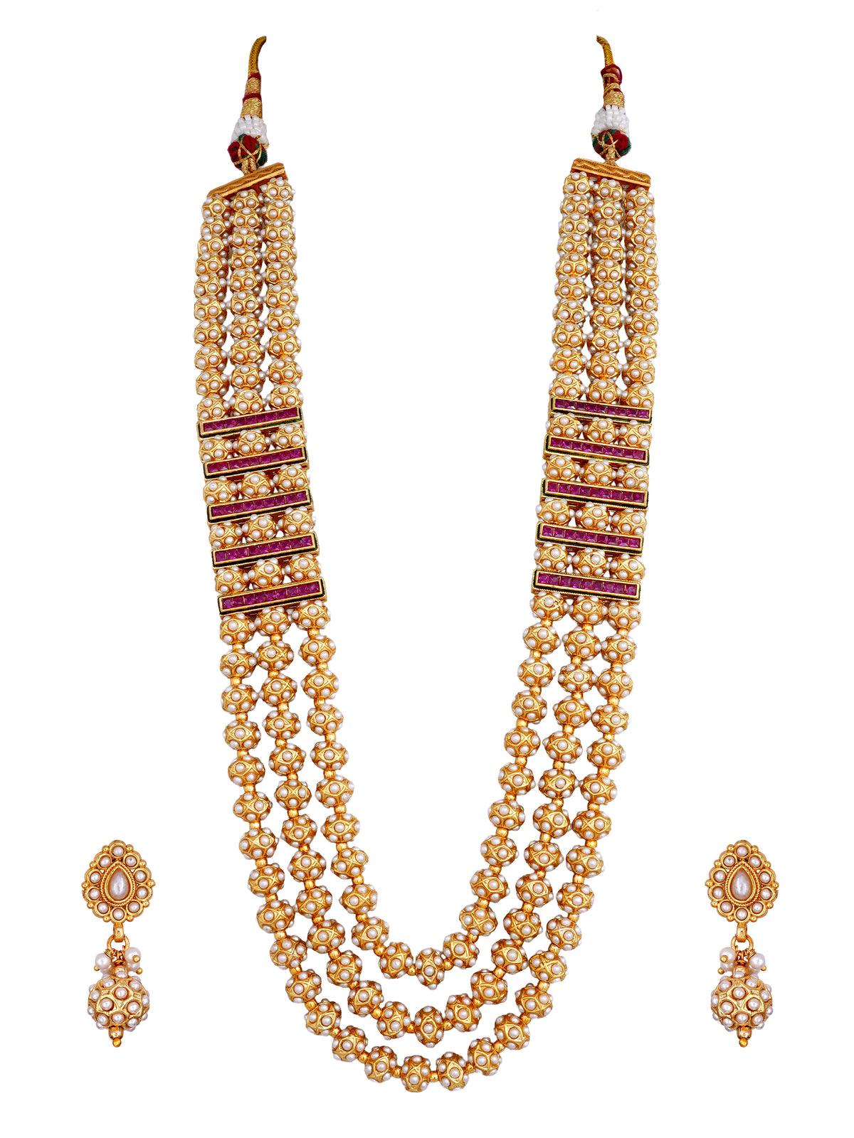 Rajvansh Pearl Elegance Three-Layer Necklace Set