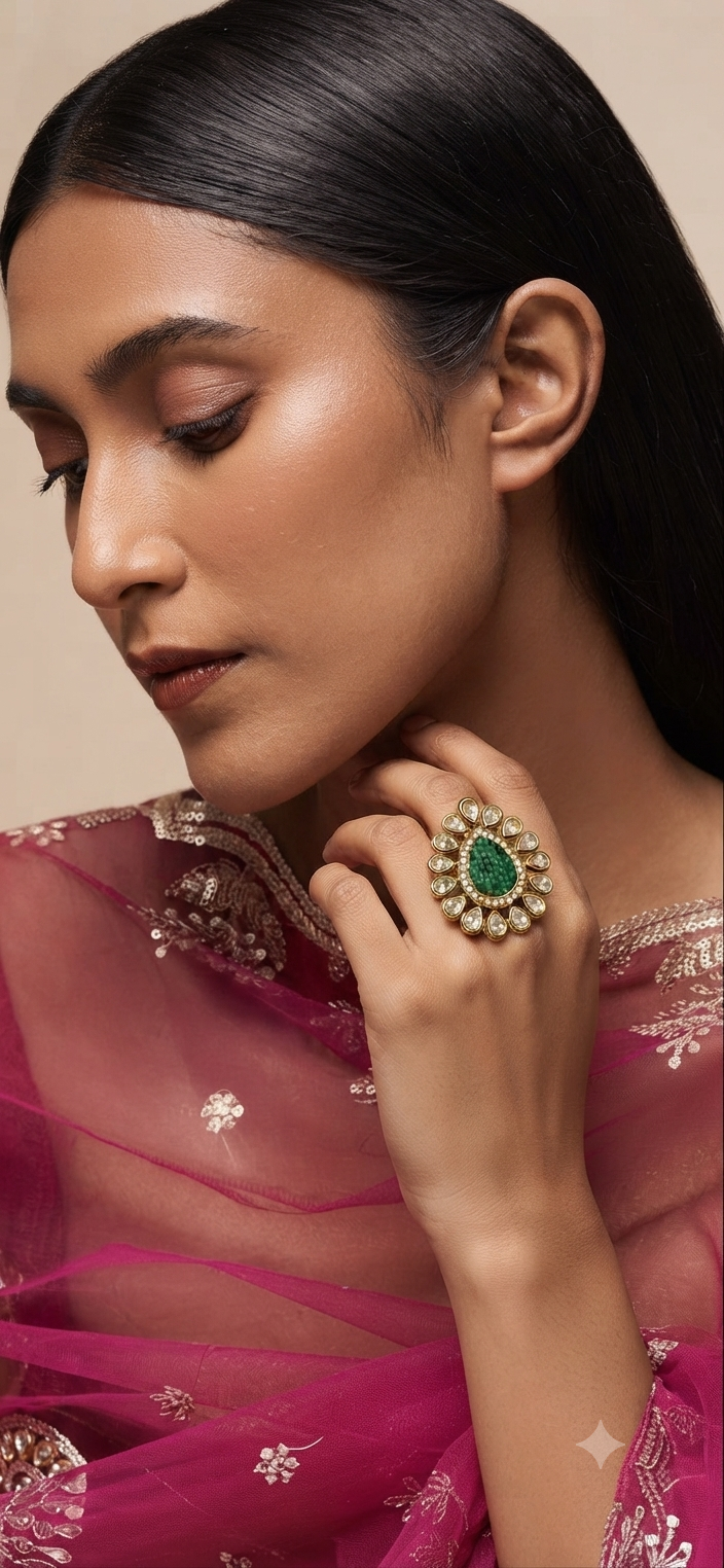 Emerald Floral Ring
