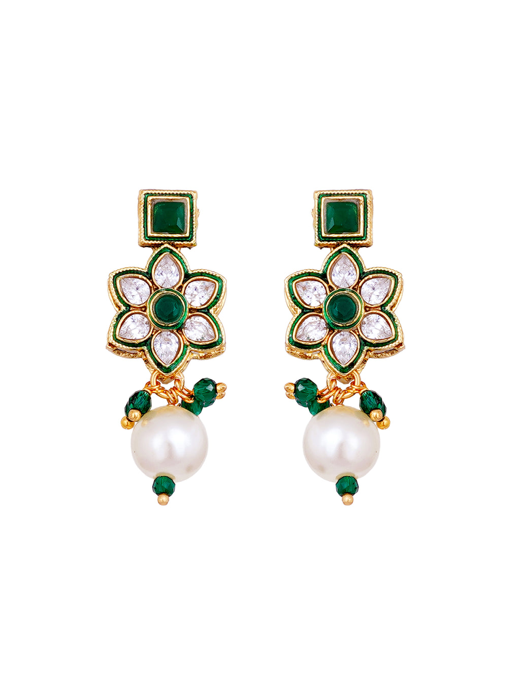 Emerald Green Kundan Polki Necklace Set