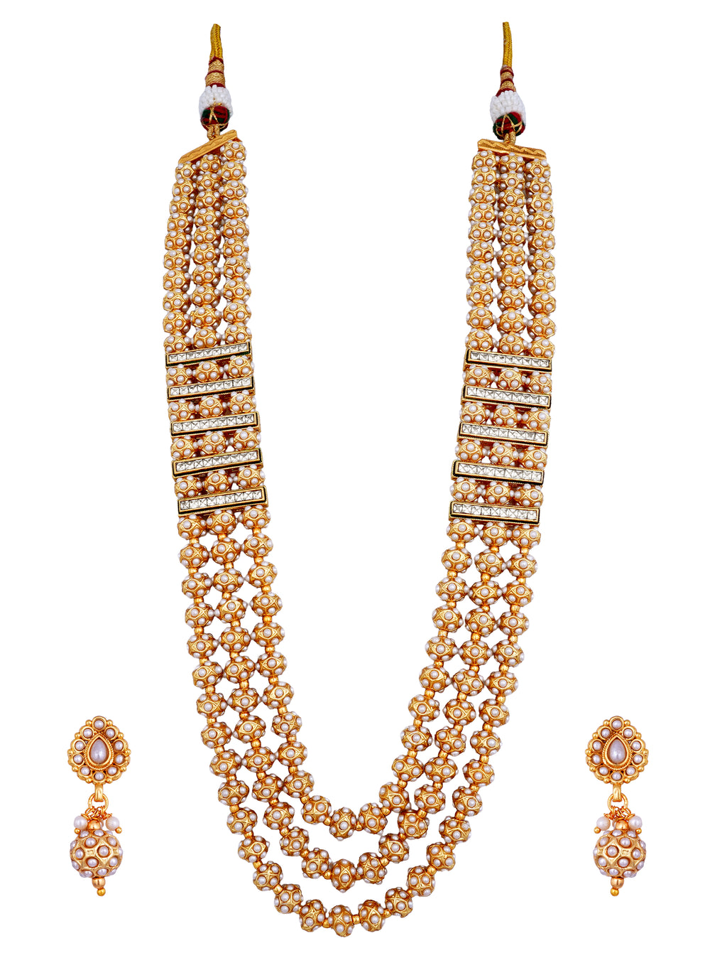 Aaradhya Pearl & Crystal Three-Layer Necklace Set