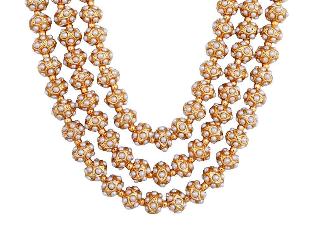 Aaradhya Pearl & Crystal Three-Layer Necklace Set