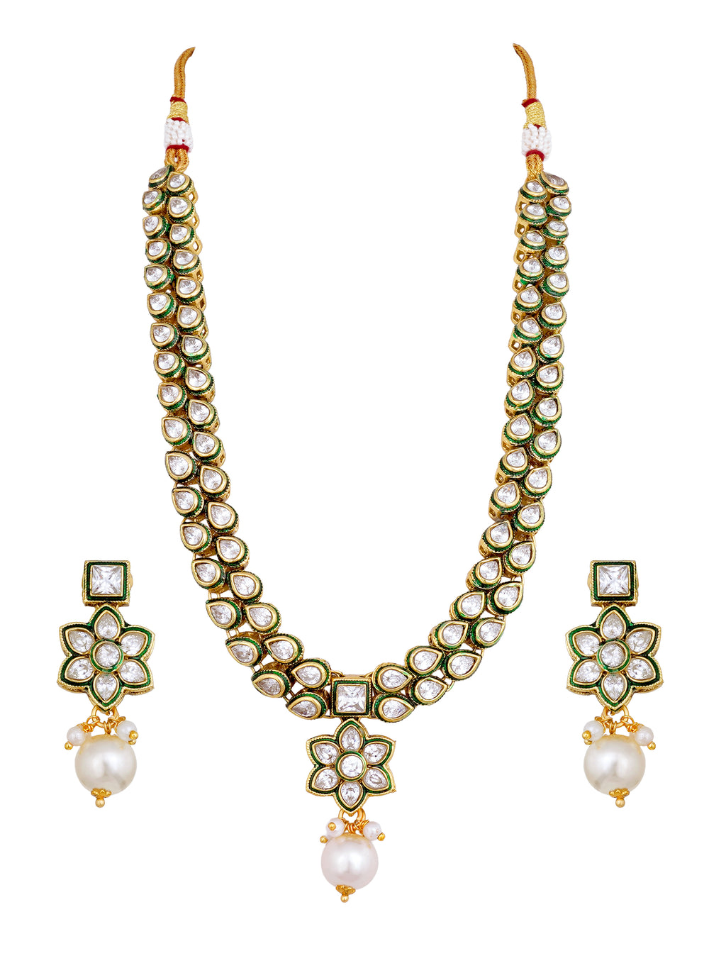 Classic White Kundan Polki Pearl Necklace Set