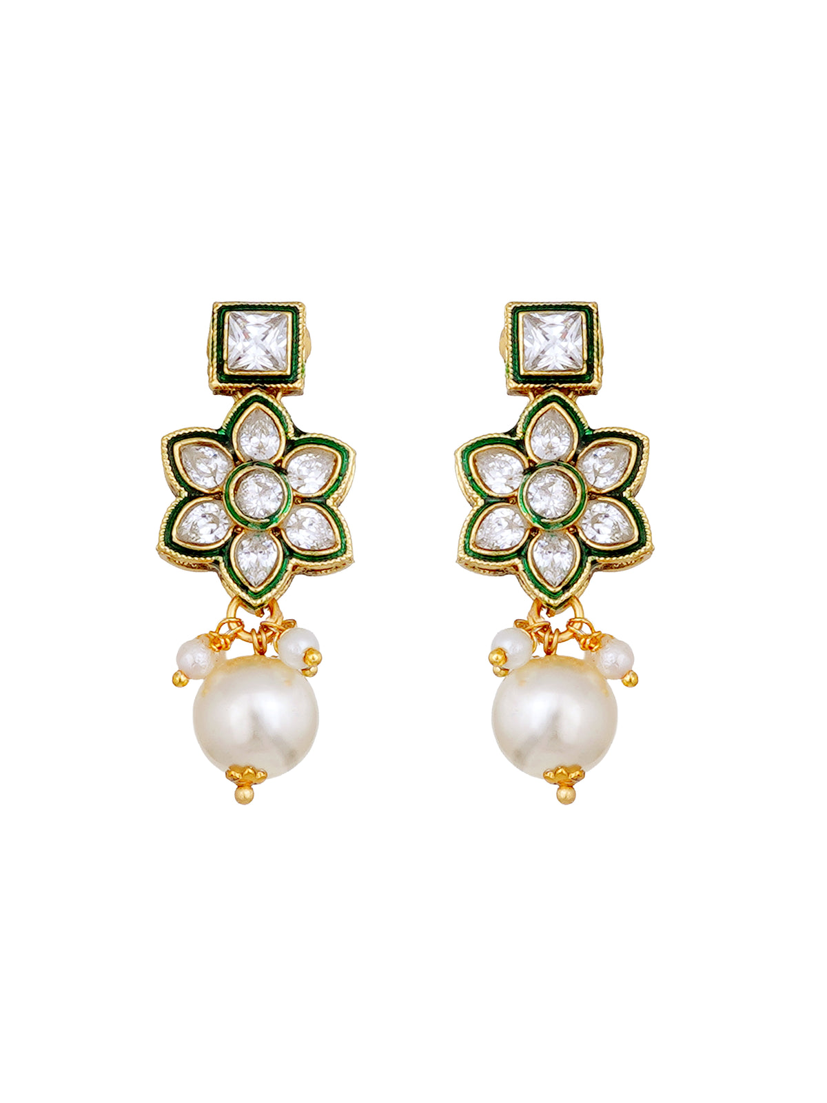 Classic White Kundan Polki Pearl Necklace Set