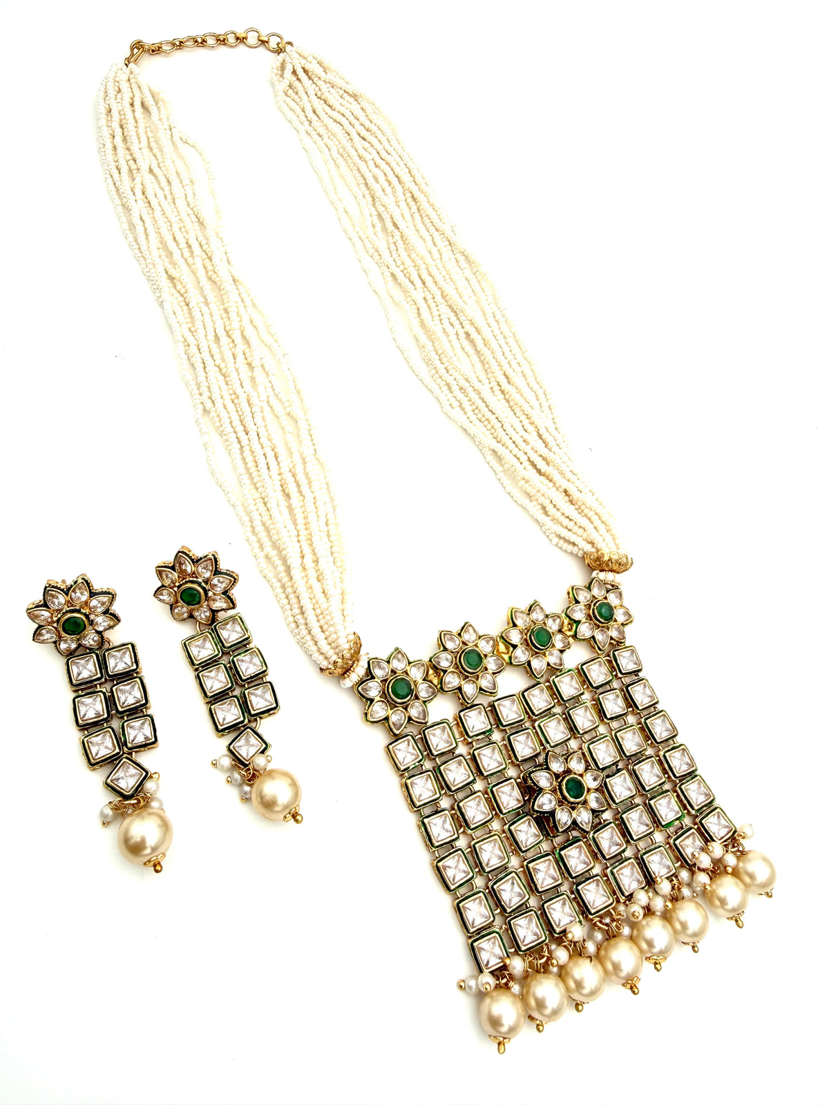Emerald Royal Kundan Pearl Mala Necklace Set