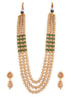 Meenakshi Emerald Pearl Three-Layer Necklace Set