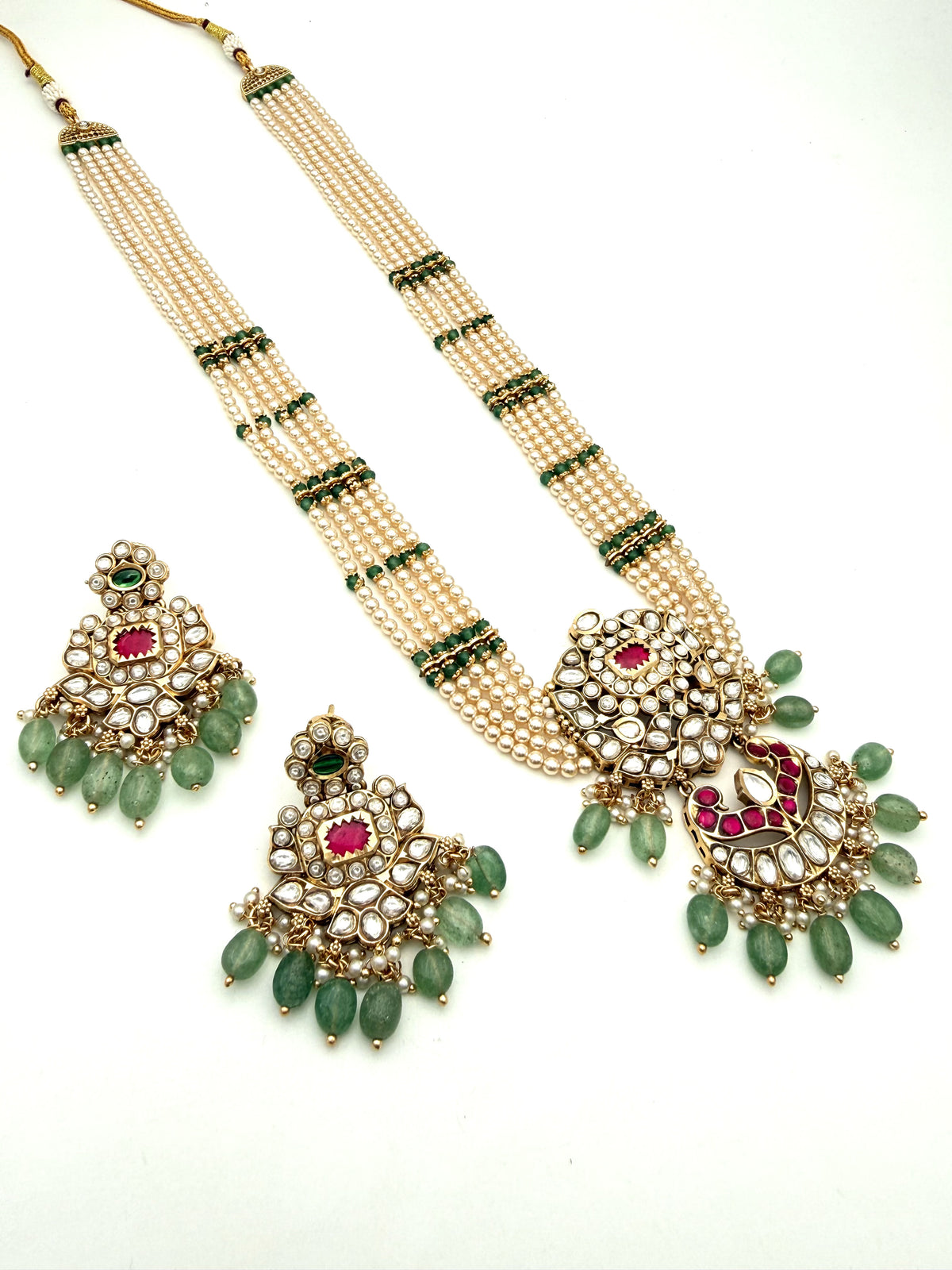 Green Pearl Kundan Necklace Set