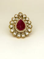 Ruby Teardrop Kundan Statement Ring