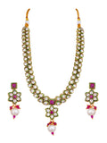 Ruby Pink Kundan Polki Necklace Set
