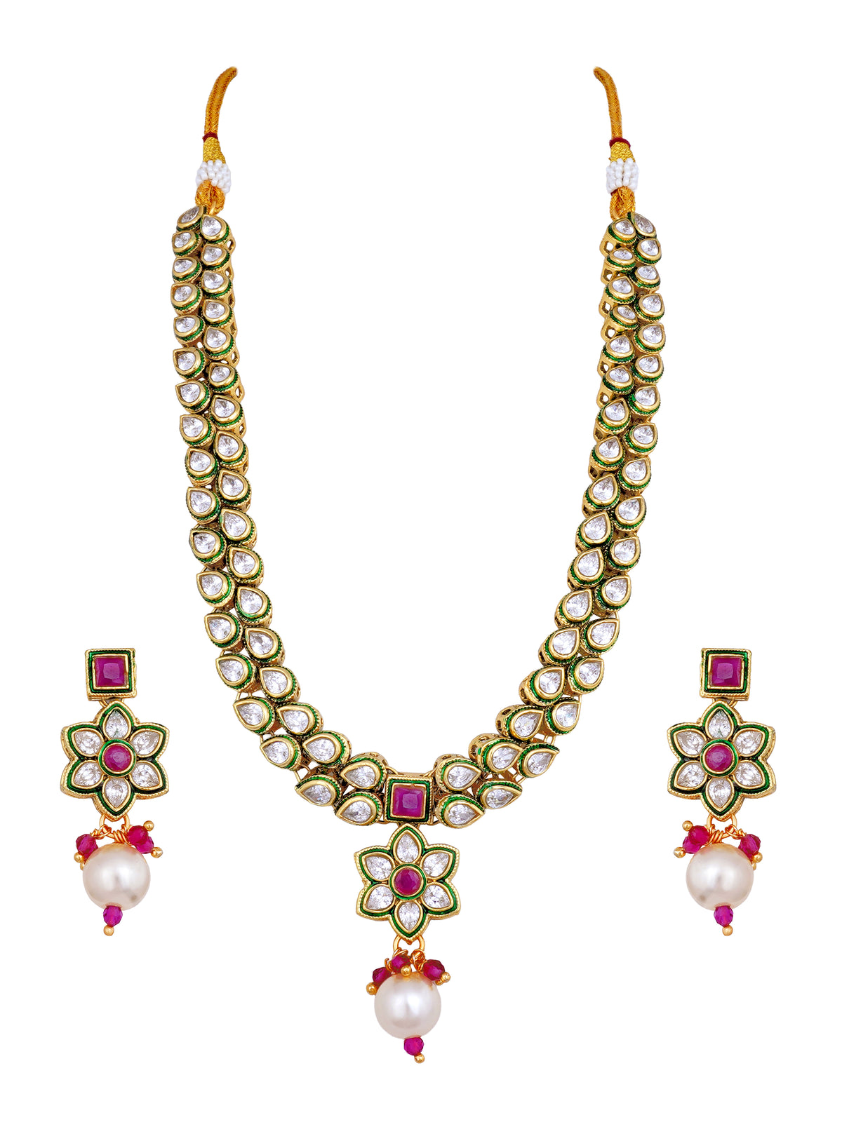 Ruby Pink Kundan Polki Necklace Set
