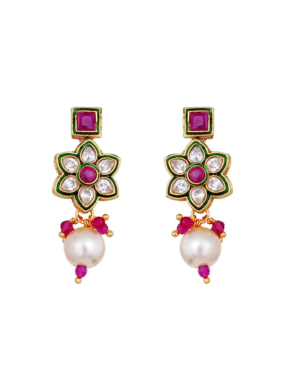 Ruby Pink Kundan Polki Necklace Set