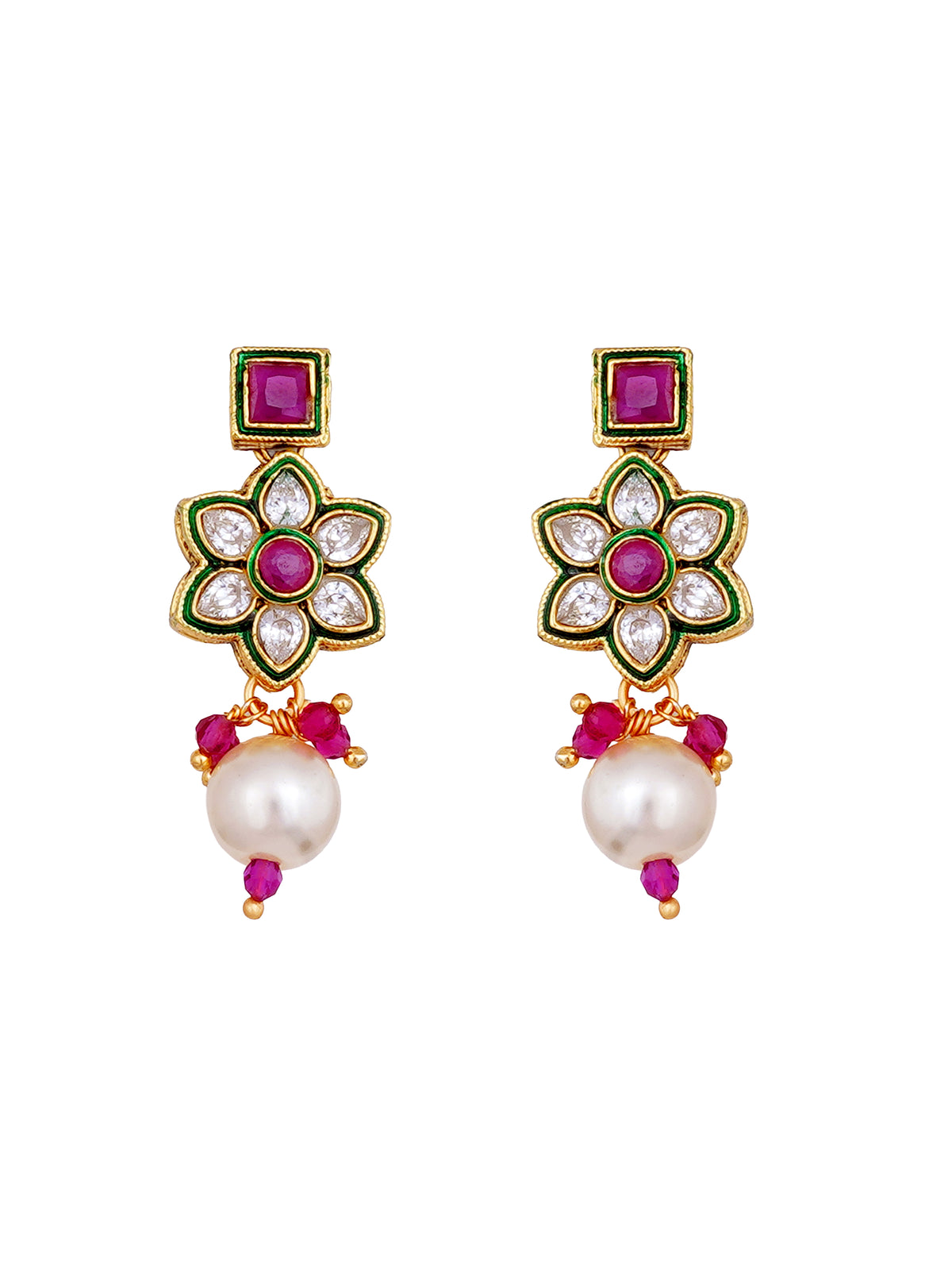 Ruby Pink Kundan Polki Necklace Set