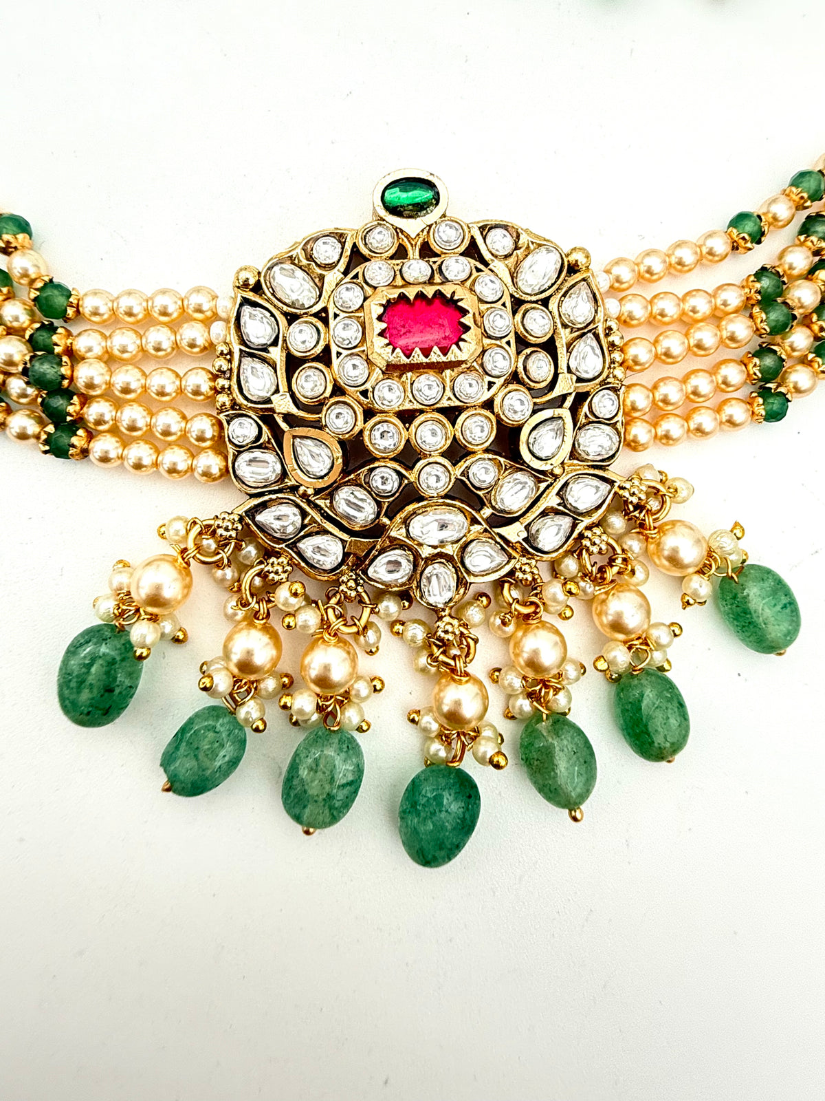 Traditional Green Beaded Kundan Necklace