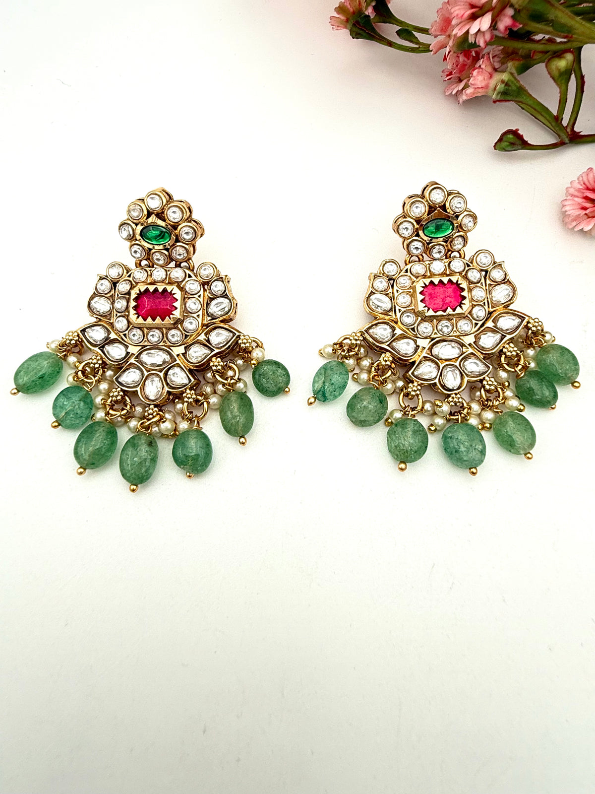 Traditional Green Beaded Kundan Necklace