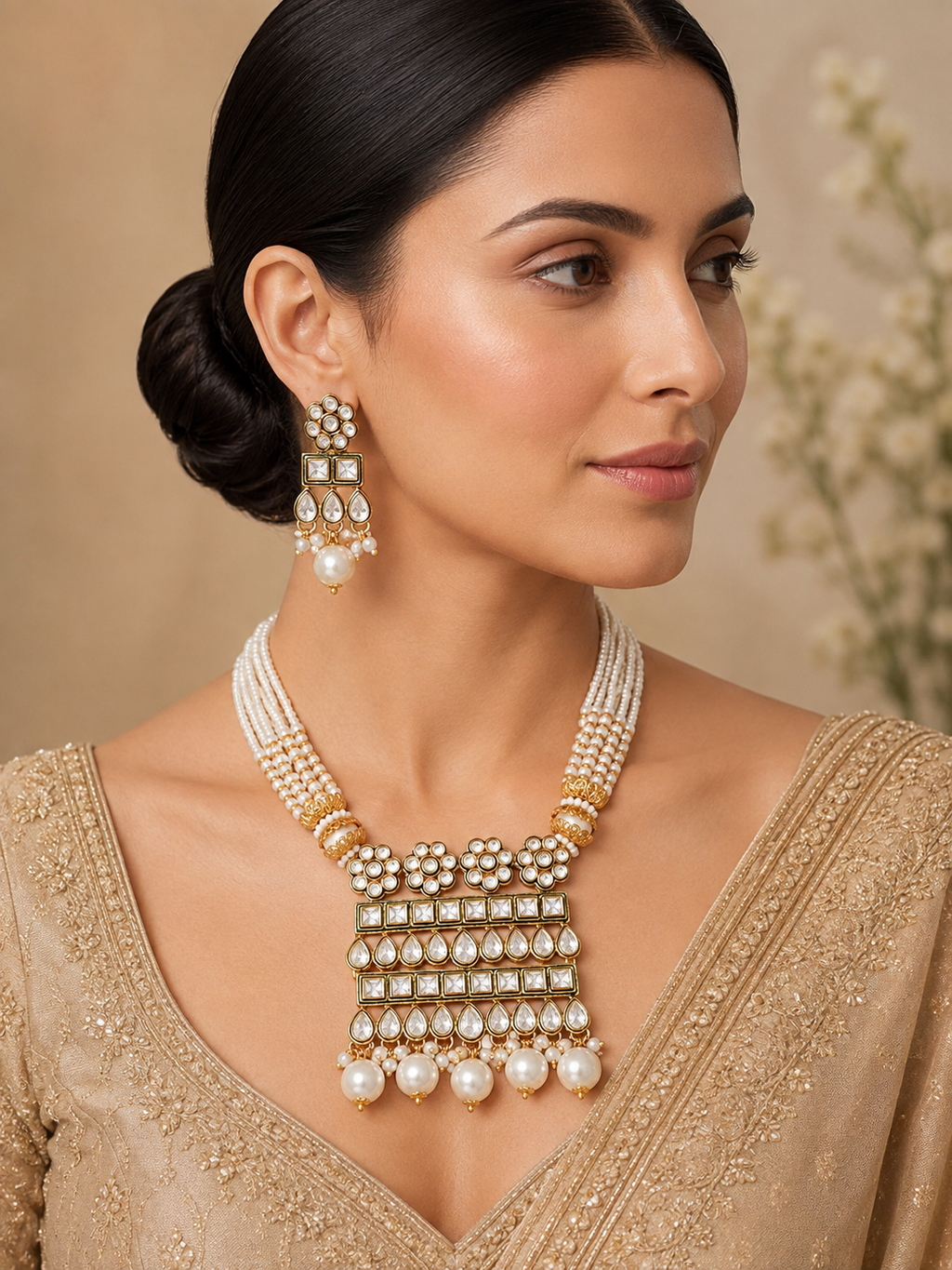 Royal Pearl Kundan Polki Choker Necklace Set