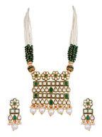 Emerald Green Pearl Kundan Polki Necklace Set