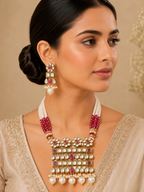 Ruby Pink Pearl Kundan Polki Necklace Set