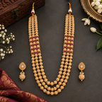 Rajvansh Pearl Elegance Three-Layer Necklace Set