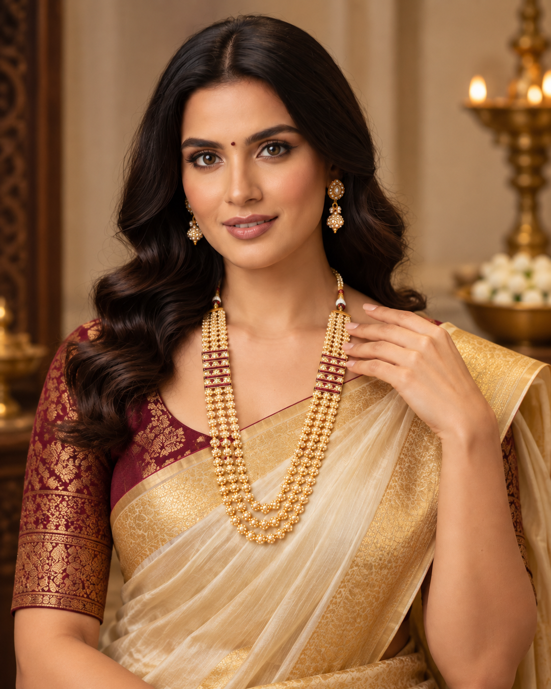Rajvansh Pearl Elegance Three-Layer Necklace Set