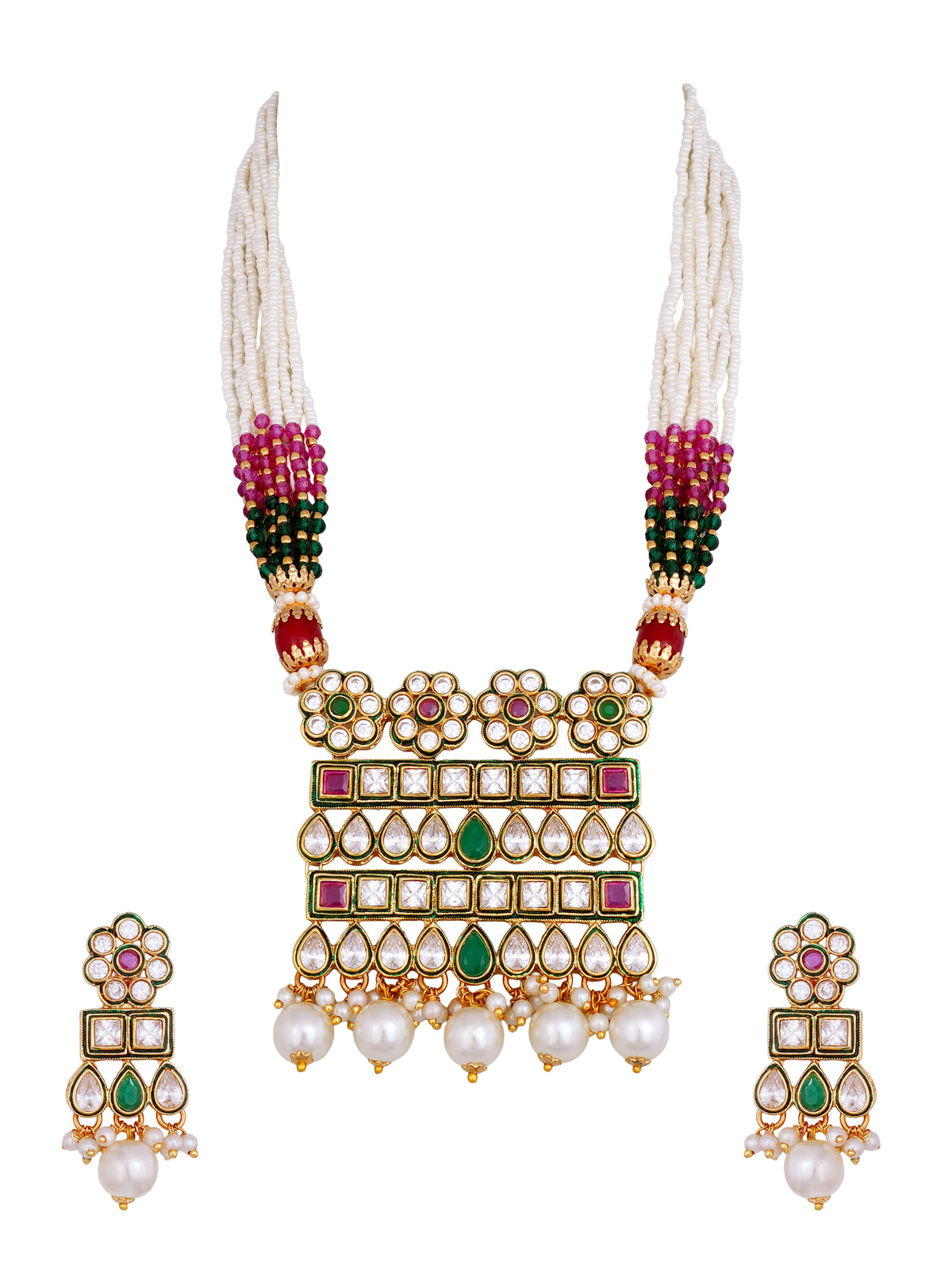 Multicolor Pearl Kundan Polki Necklace Set