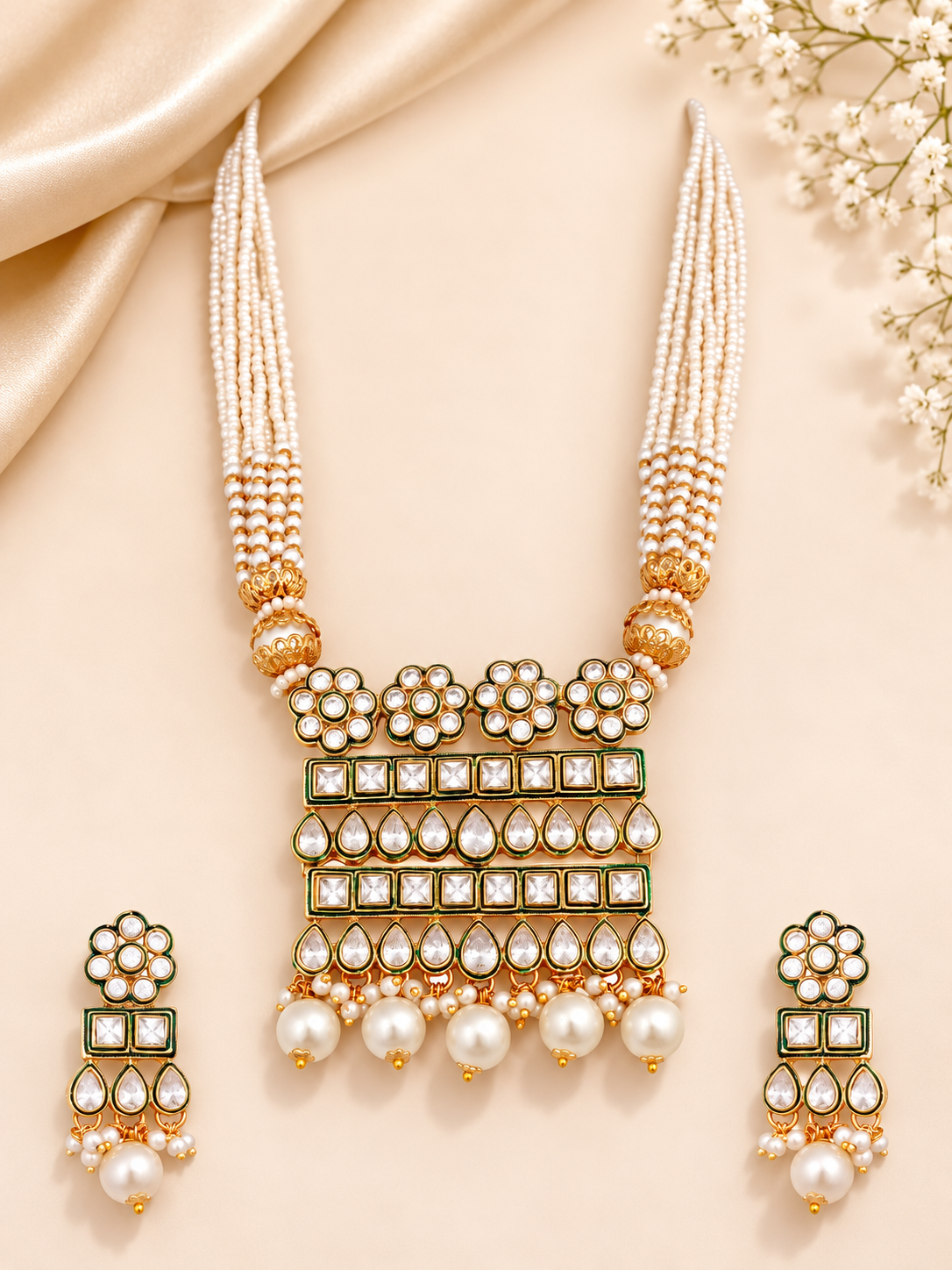 Royal Pearl Kundan Polki Choker Necklace Set