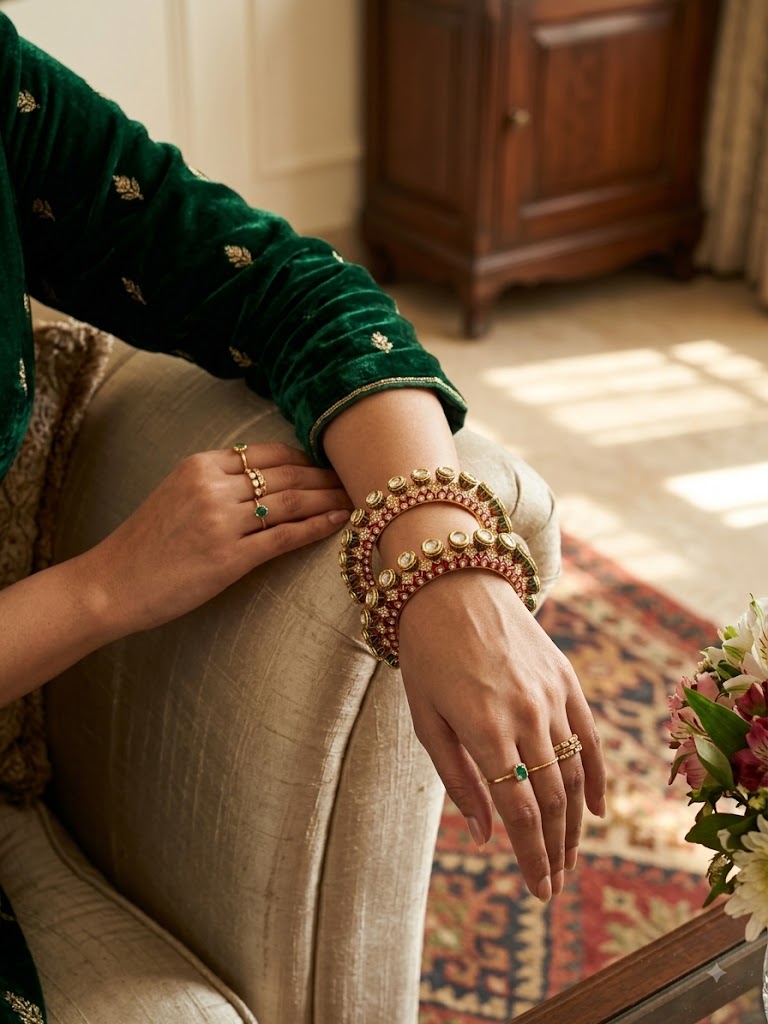 Royal Ruby & Green Kundan Bangles