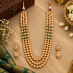 Meenakshi Emerald Pearl Three-Layer Necklace Set
