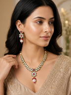 Ruby Pink Kundan Polki Necklace Set