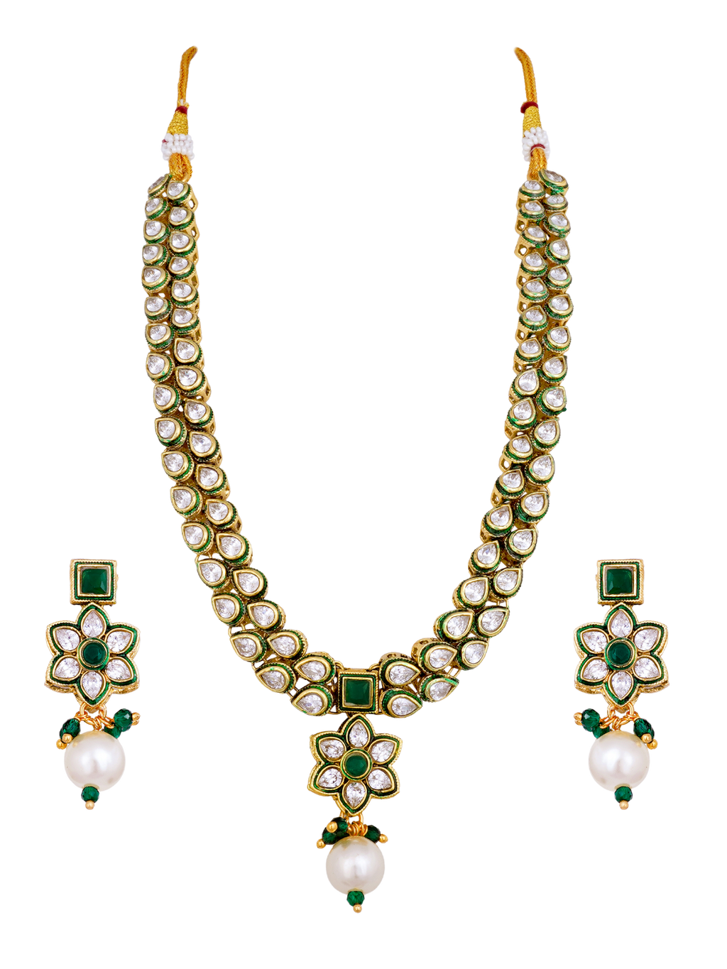 Emerald Green Kundan Polki Necklace Set