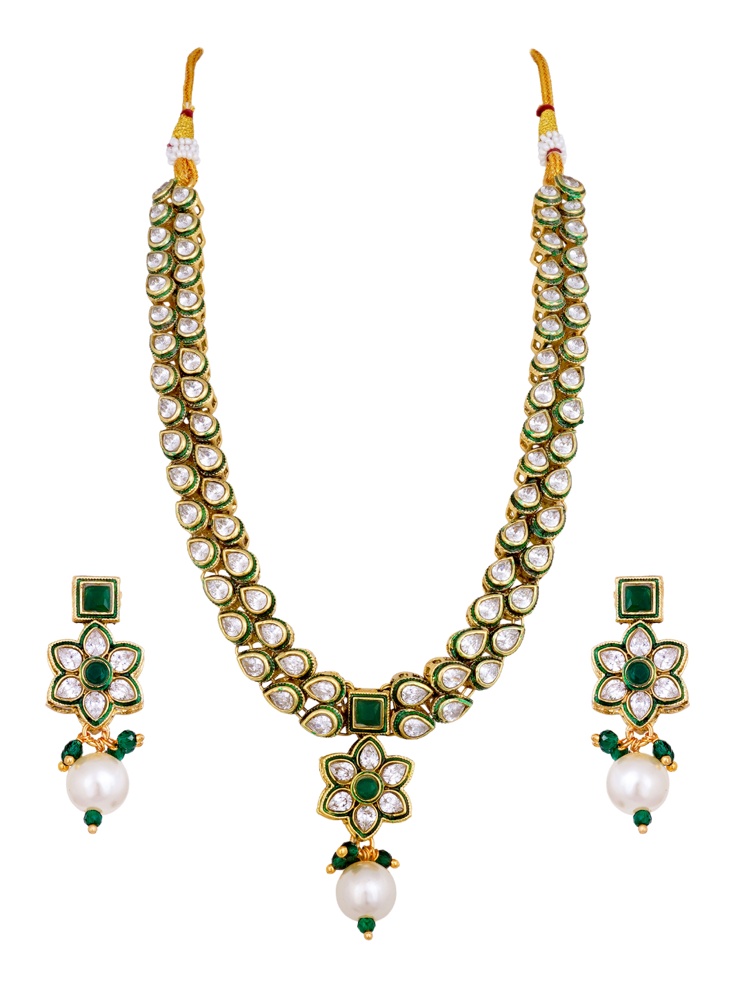 Emerald Green Kundan Polki Necklace Set