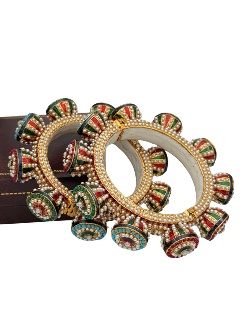 Royal Multicolor Pearl Kundan Bangles