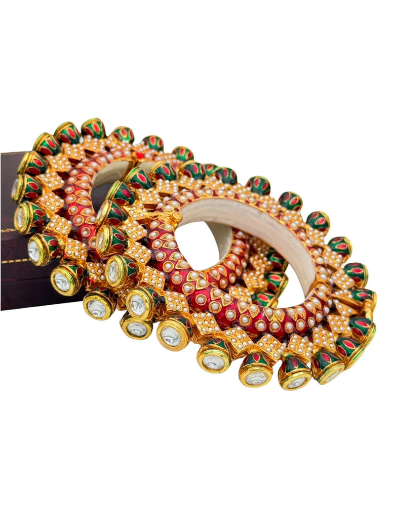 Royal Ruby & Green Kundan Bangles