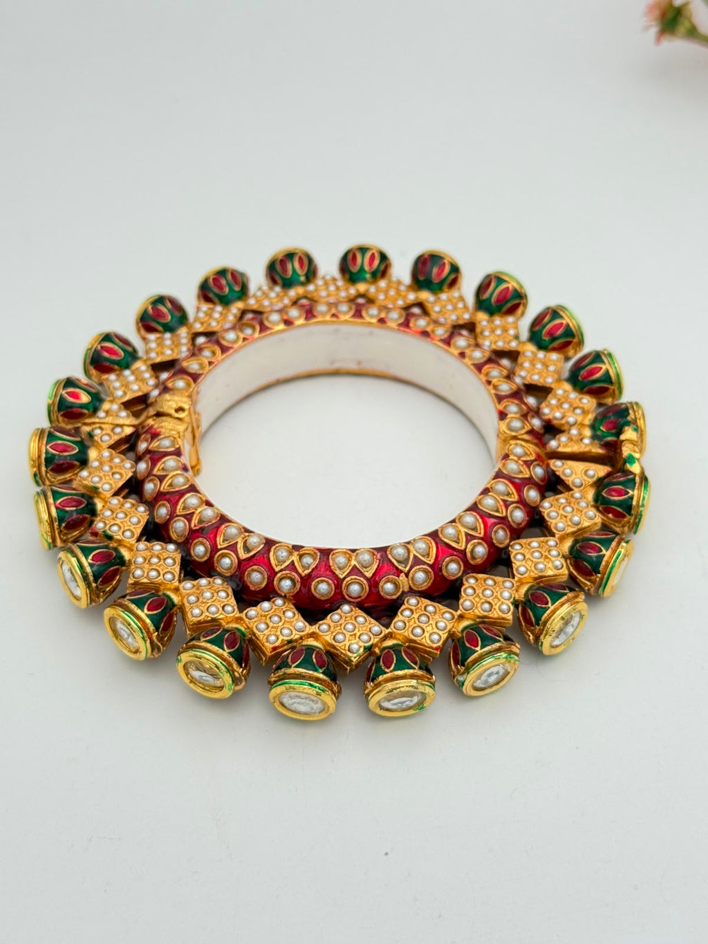 Royal Ruby & Green Kundan Bangles