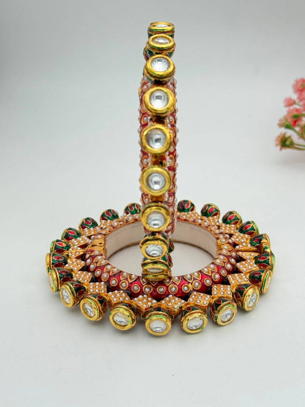 Royal Ruby & Green Kundan Bangles