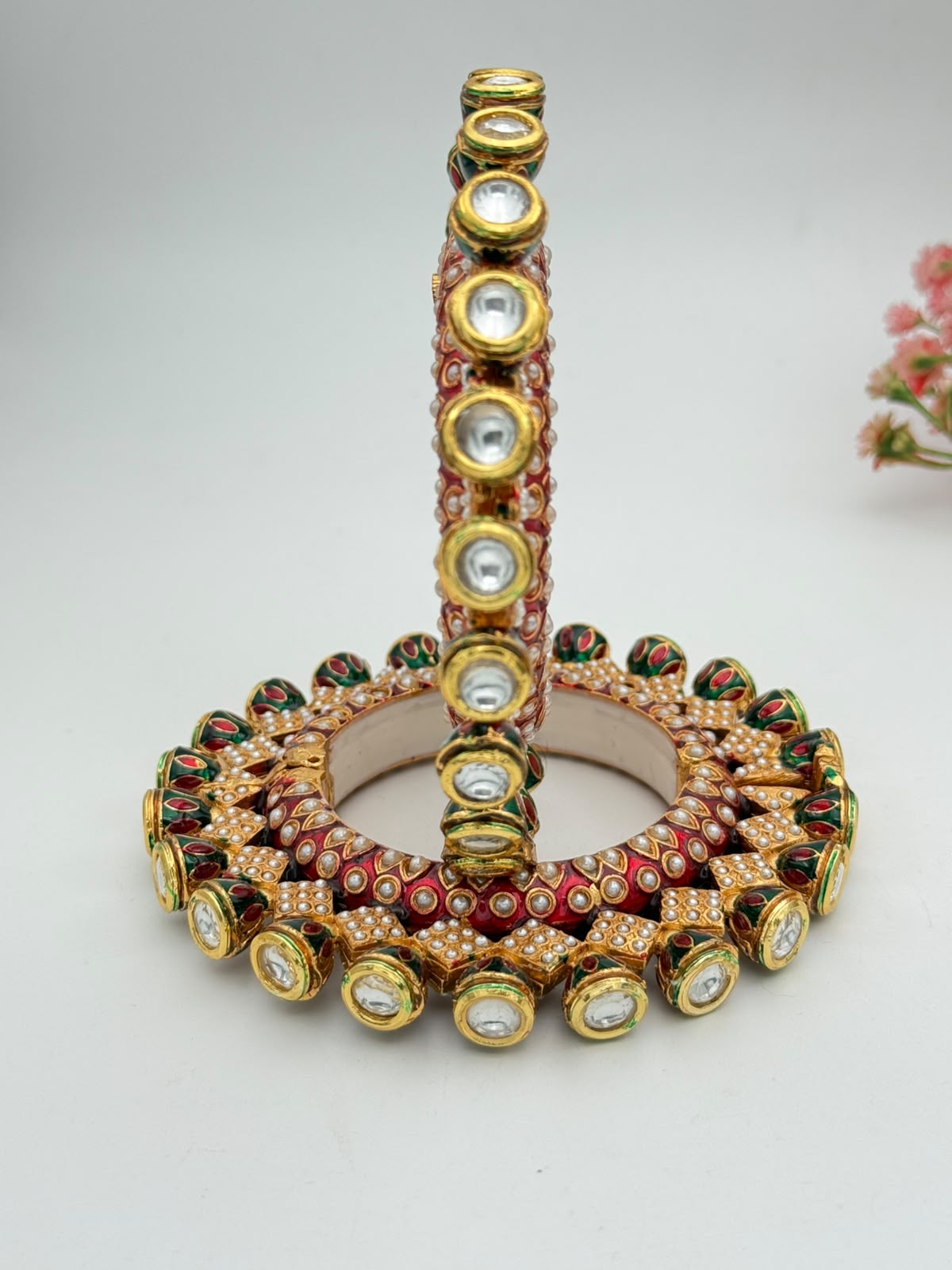 Royal Ruby & Green Kundan Bangles