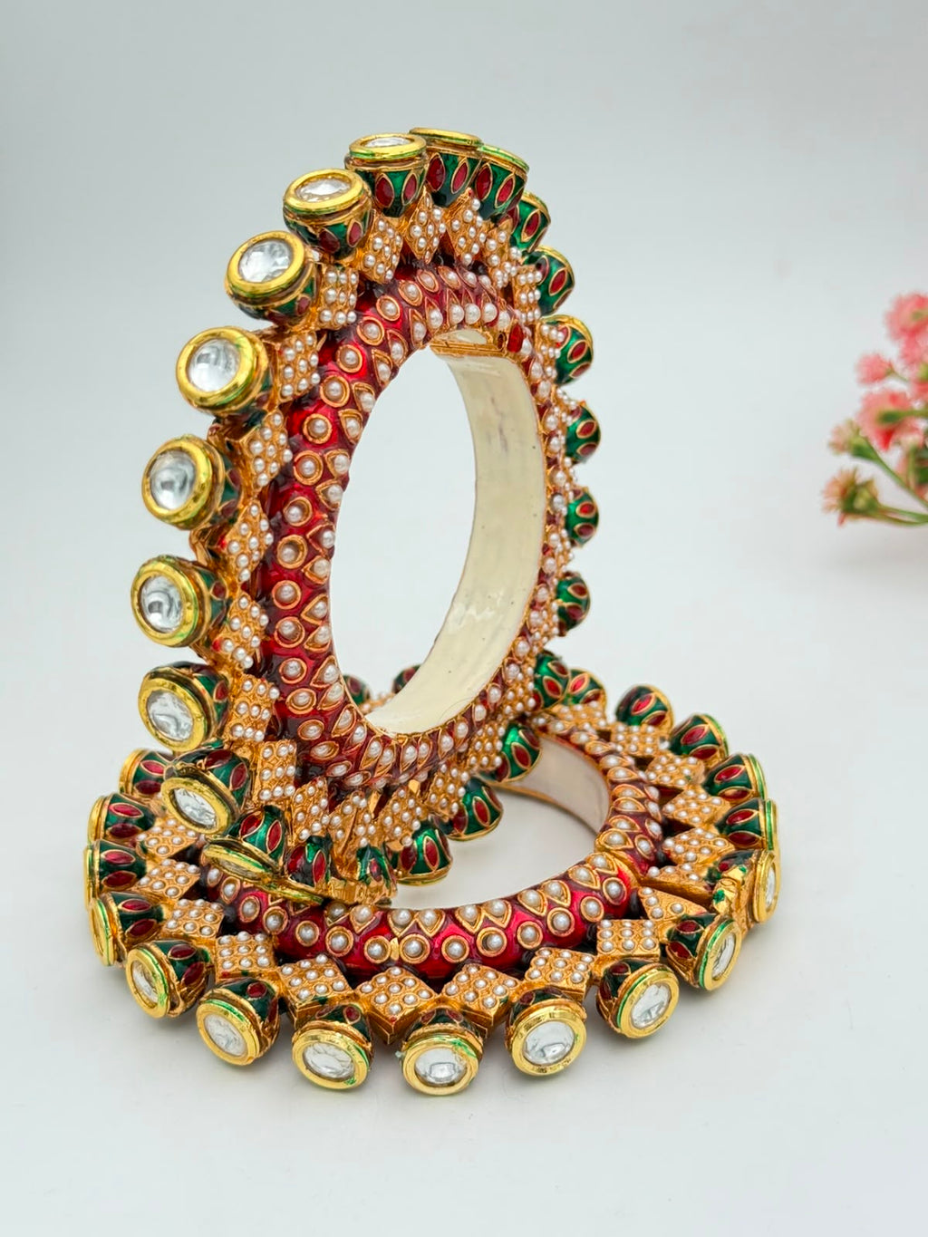 Royal Ruby & Green Kundan Bangles