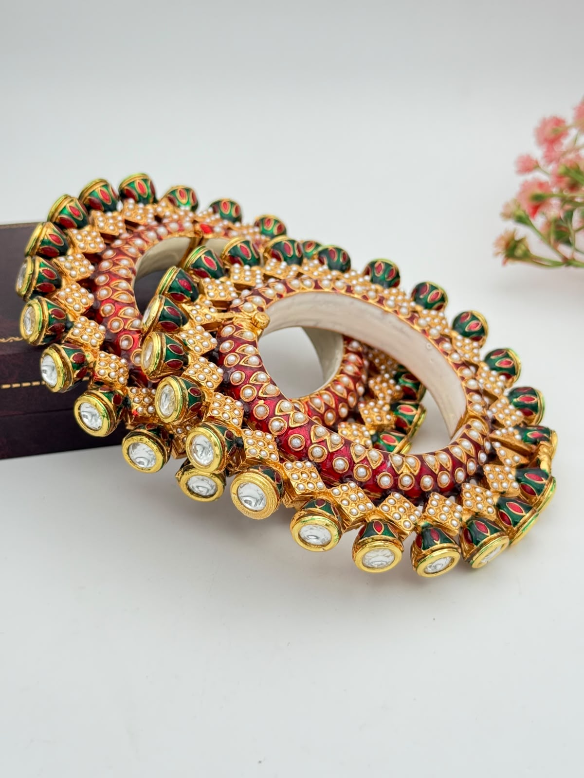 Royal Ruby & Green Kundan Bangles
