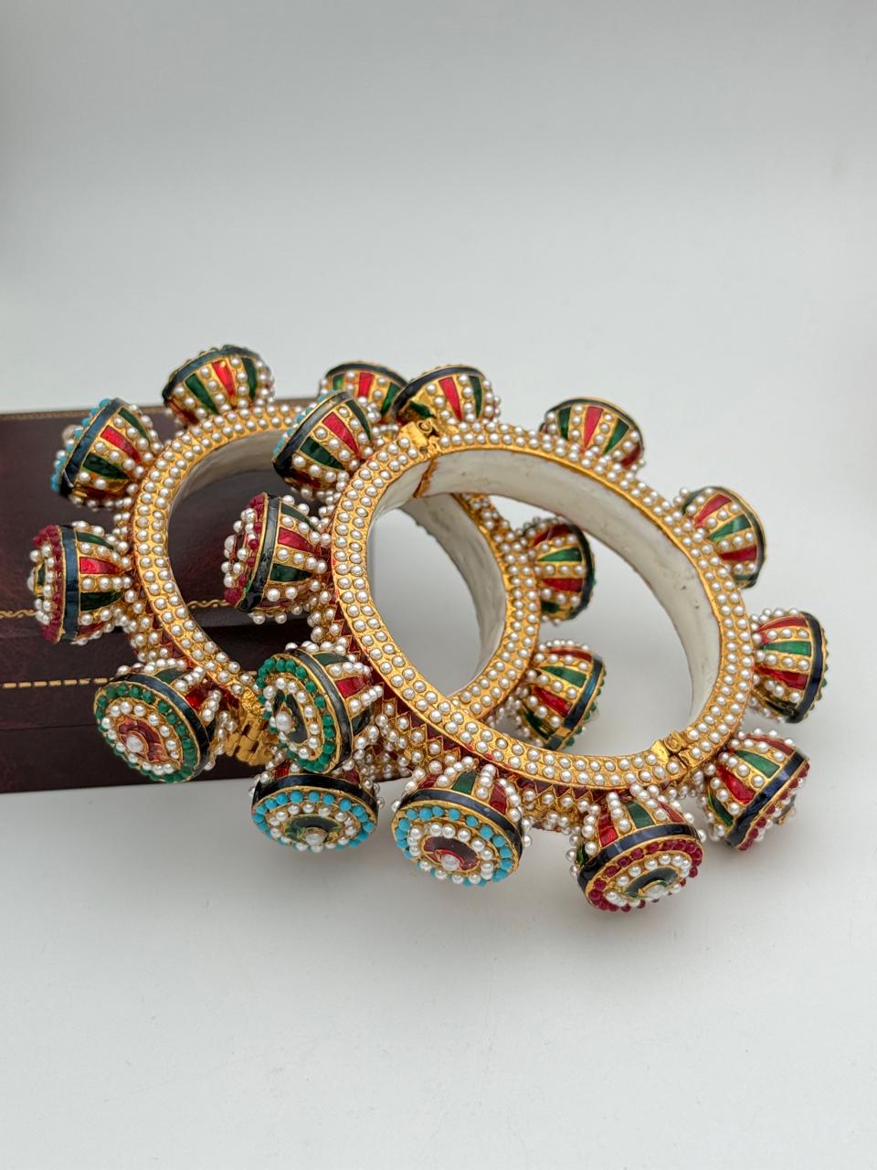 Royal Multicolor Pearl Kundan Bangles