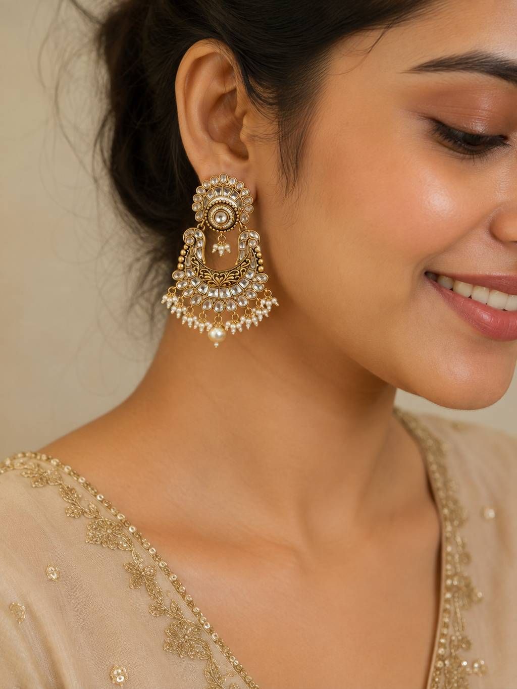 Pearl Kundan Royal Ear Cuffs