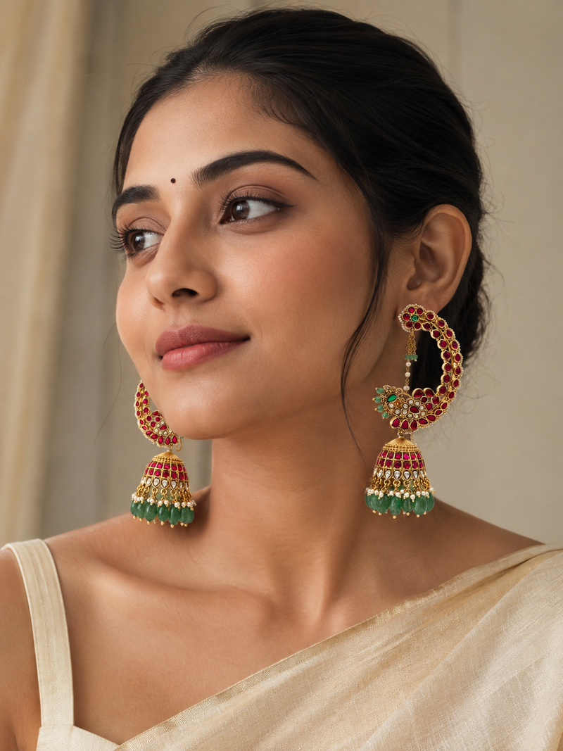 Emerald Ruby Jhumka Ear Cuffs