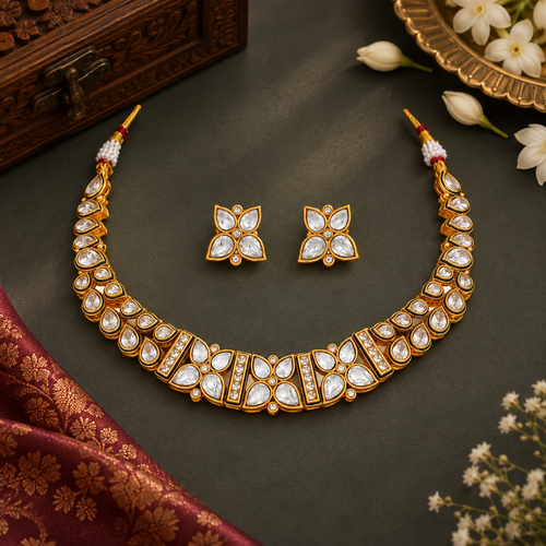 Aarohi Kundan Petal Polki Necklace Set