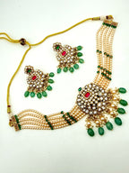 Traditional Green Beaded Kundan Necklace